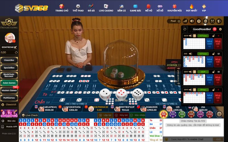 Chơi Game Tài Xỉu cực hấp dẫn tại sảnh DG Casino SV368